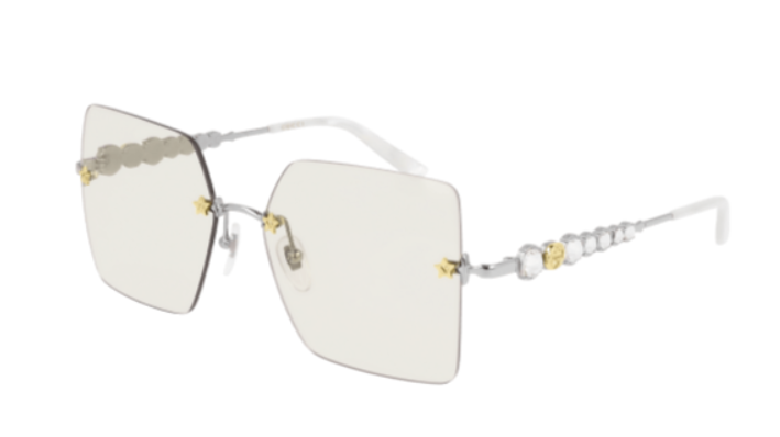 Gucci GG0644S 004 Silver/Yellow Rimless Square Women's Sunglasses.