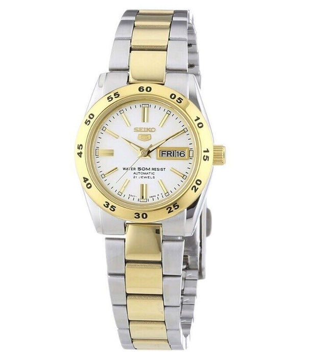 Seiko 5 Ladies Automatic Sports White Dial Two Tone Strap Women's Watch SYMG42K1