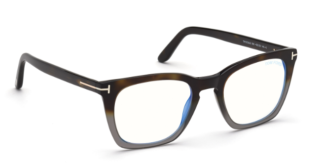 Tom Ford FT5736-B 055 Havana/Monocolor Blue Block Lenses Square Men's Eyeglasses