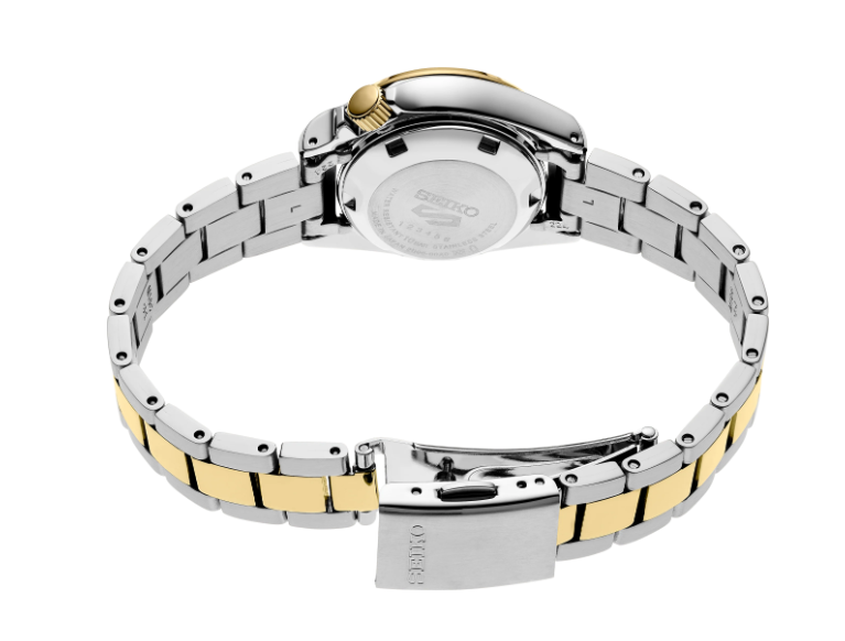 Seiko 5 Sports White Sunray Dial Rose Gold/Gold Bracelet Men's Watch SRE004