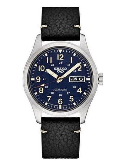 Seiko 5 Sports Automatic Blue Dial Black Leather Strap Men's Watch SRPG39K1