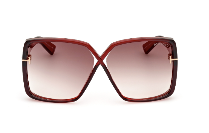 Tom Ford FT1117 Yvonne 66G Shiny Dark Red/Brown Gradient Mirrored Sunglasses