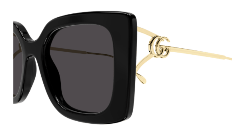 Gucci GG1567SA 001 Black-Gold/Grey Oversized Square Women's Sunglasses