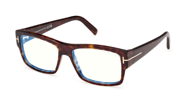 Tom Ford FT5941-B 052 Dark Havana/Blue Block Lenses Square Men's Eyeglasses