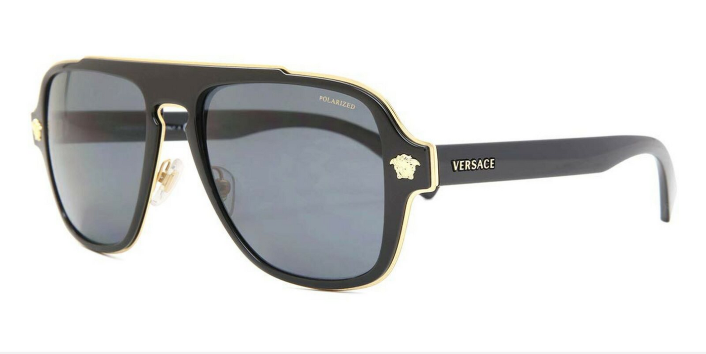 Versace VE2199 100281 Black-Gold/Gray Polarized Men's Sunglasses