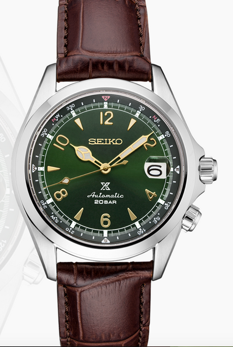 Seiko Prospex Alpinist Green Dial Brown Leather Strap Men's Watch SPB121