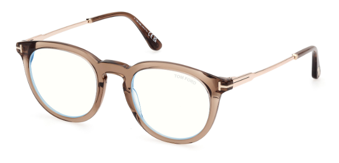 Tom Ford FT5905 045 Shiny Light Brown / Clear Round Men's Eyeglasses