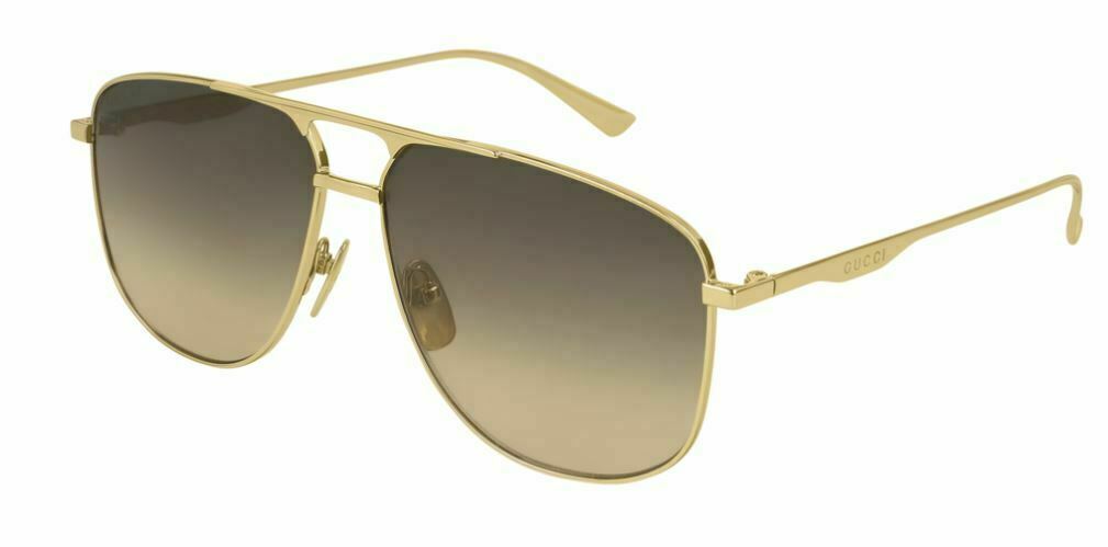 GUCCI GG0336S 001 Gold Brown Men's Rectangle Sunglasses