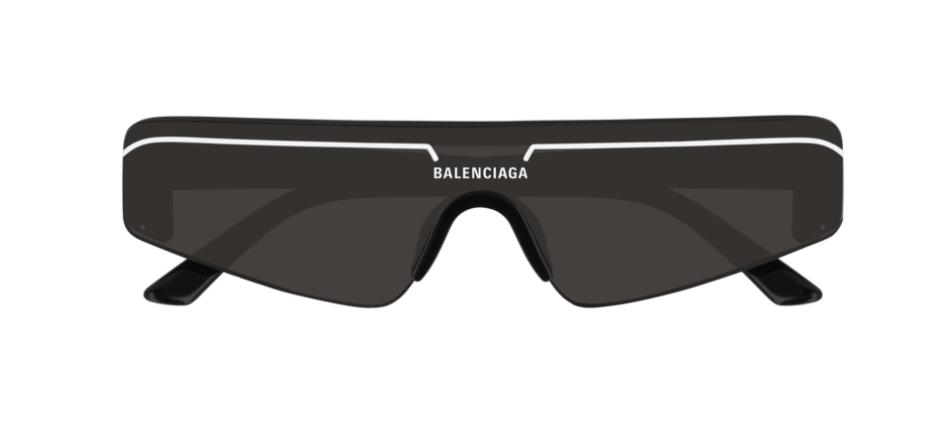 BALENCIAGA BB0003S 001 Rectangular Square Black Grey 99 mm Unisex Sunglasses