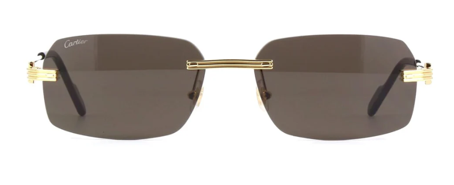 Cartier CT0271S 001 Grey/Gold Rimless Rectangle Men's Sunglasses.