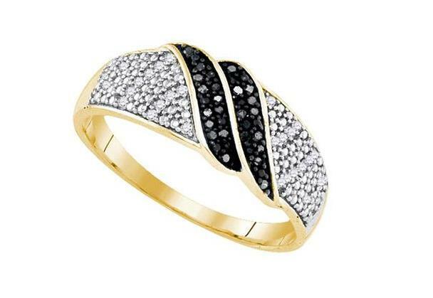 Yellow-Tone Sterling Silver Black Diamond Women Double Stripe Band Ring 1/6 Cttw