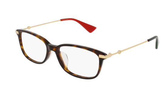 Gucci GG0112OA 002 Havana/Gold Metal Rectangle Women's Eyeglasses.