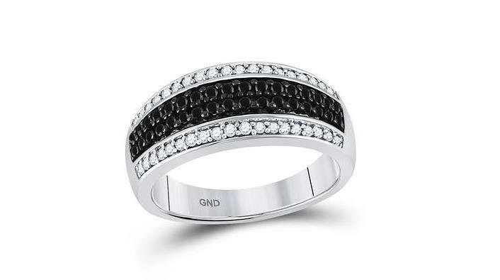 10kt White Gold Black Diamond Womens Triple Row Band Ring 1/2 Cttw