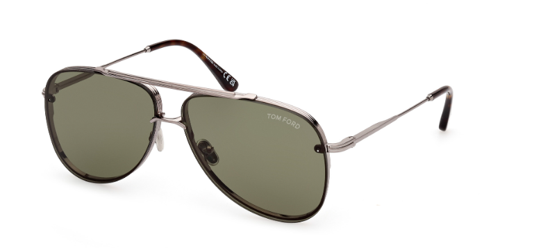 Tom Ford LEON FT1071 14N Light Ruthenium/Green Soft Square Men's Sunglasses