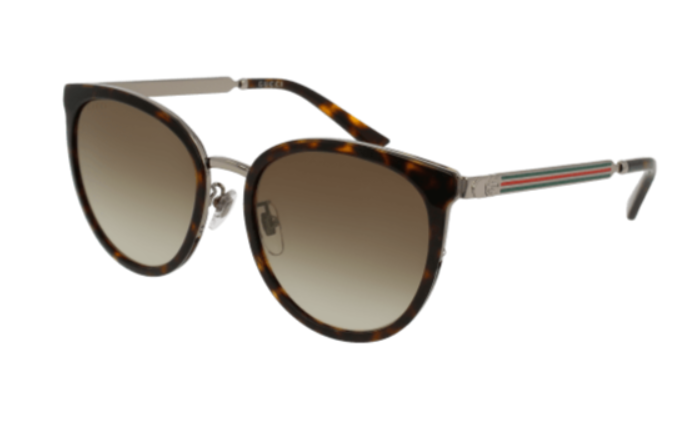 Gucci GG0077SK 003 Havana Silver/Brown Gradient Round Women's Sunglasses