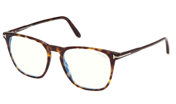 Tom Ford FT5937-B 052 Dark Havana/Blue Block Lenses Soft Square Men's Eyeglasses