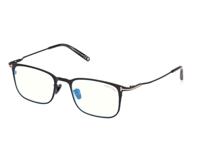 Tom Ford FT5929DB 005 Shiny Black/Blue Block Lenses Square Men's Eyeglasses