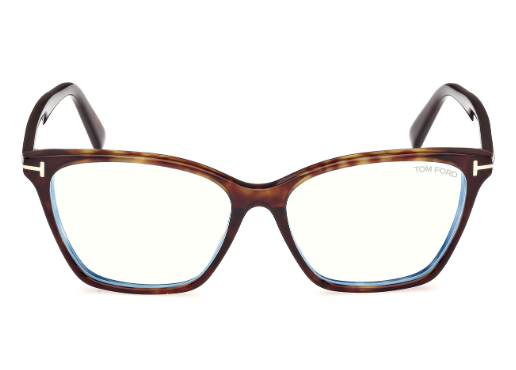 Tom Ford FT5949-B 052 Dark Havana/Blue Block Lenses Cat-Eye Women's Eyeglasses