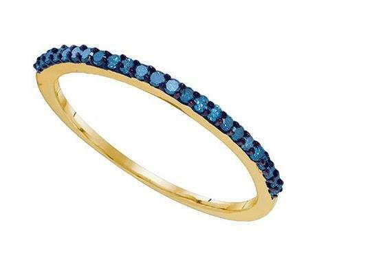 10kt Yellow Gold Blue Diamond Womens Band Ring 1/5 Cttw