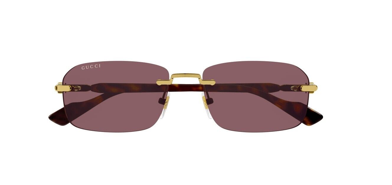 Gucci GG1221S 002 Gold-Havana/Brown Rectangular Narrow Rimless Men's Sunglasses