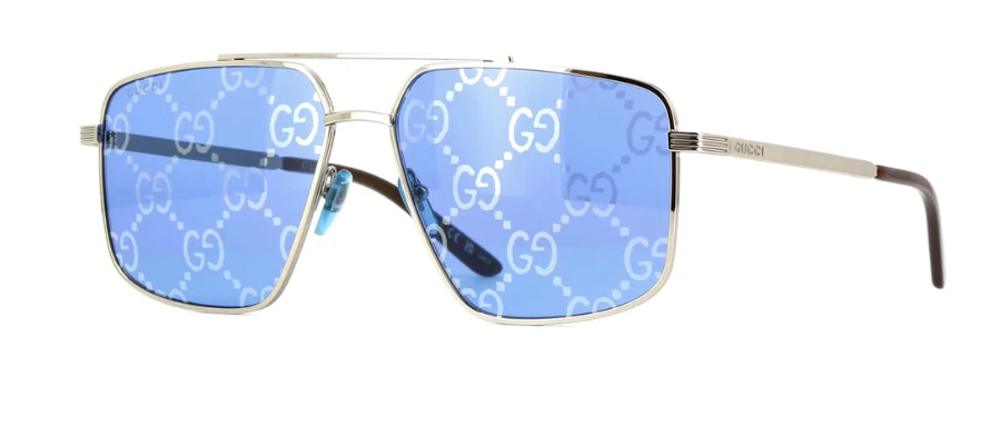 Gucci GG0941S 004 Silver/Blue Logo Soft Square Men's Sunglasses