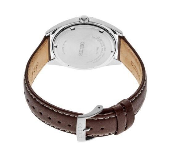 Seiko Essential Minimalist Green Sunray Dial Brown Leather Strap Watch SUR449P1