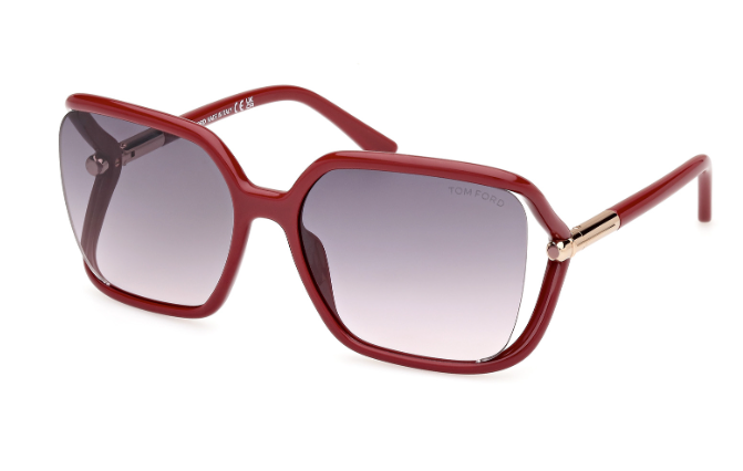 Tom Ford SOLANGE02 FT1089 75B Shiny Bordeaux/Smoke Gradient Butterfly Sunglasses