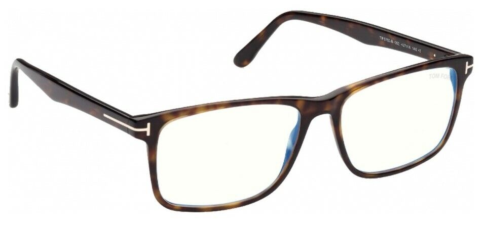 Tom Ford FT5752B 052 Shiny Classic Dark Havana Blue Block Square Eyeglasses