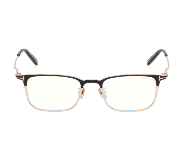 Tom Ford FT5929DB 001 Shiny Black-Rose Gold/Blue Block Lenses Men's Eyeglasses