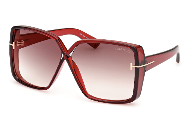 Tom Ford FT1117 Yvonne 66G Shiny Dark Red/Brown Gradient Mirrored Sunglasses