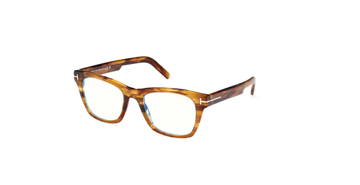 Tom Ford FT5886 047 Shiny Light Brown Block Lenses Square Men's Eyeglasses