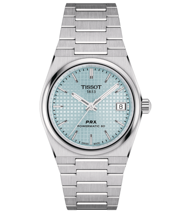 Tissot PRX Powermatic 80 Auto 35mm Ice Blue Dial Grey Strap Watch T1372071135100