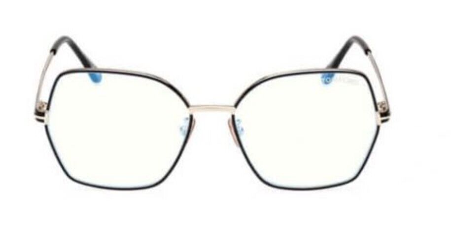 Tom Ford FT5876-B 032 Shiny Pale Gold Black Enamel/Blue Block Women's Eyeglasses