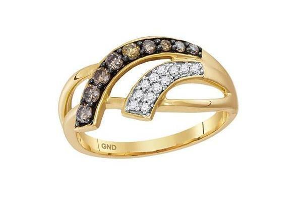 10kt Yellow Gold Brown Diamond Womens Band Ring 1/3 Cttw