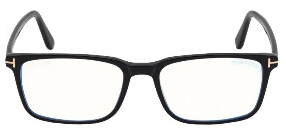 Tom Ford FT5735B 001 Shiny Black Blue Block Rectangular Men's Eyeglasses