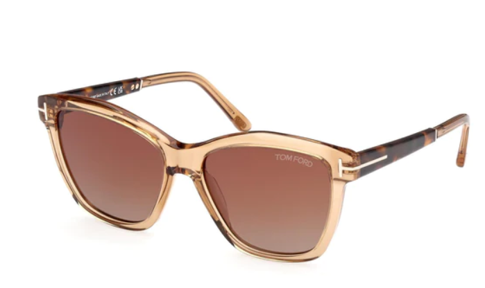 Tom Ford FT1087 Lucia 45F Shiny Light Brown/Brown Gradient Square Sunglasses