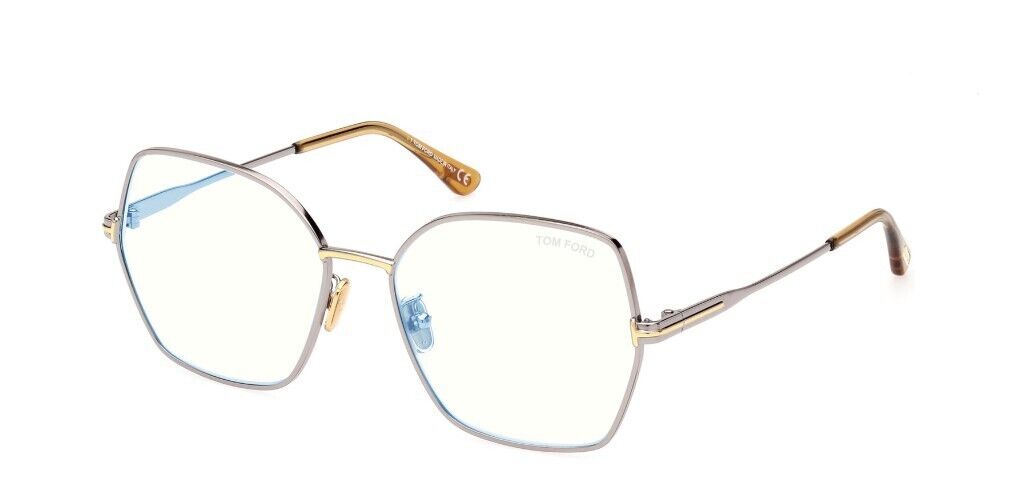 Tom Ford FT5876-B 014 Shiny Light Ruthenium/Blue Block Women's Eyeglasses