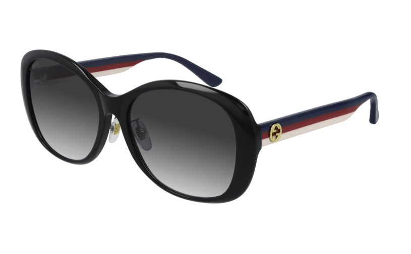 Gucci GG0849SK 002 Grey/Black Blue Gradient Round Women's Sunglasses