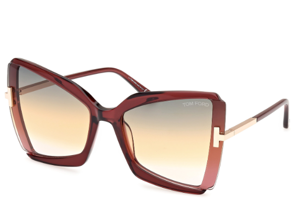 Tom Ford FT0766 GIA 69T Shiny Bordeaux-Gold/Gray to Brown Gradient Sunglasses