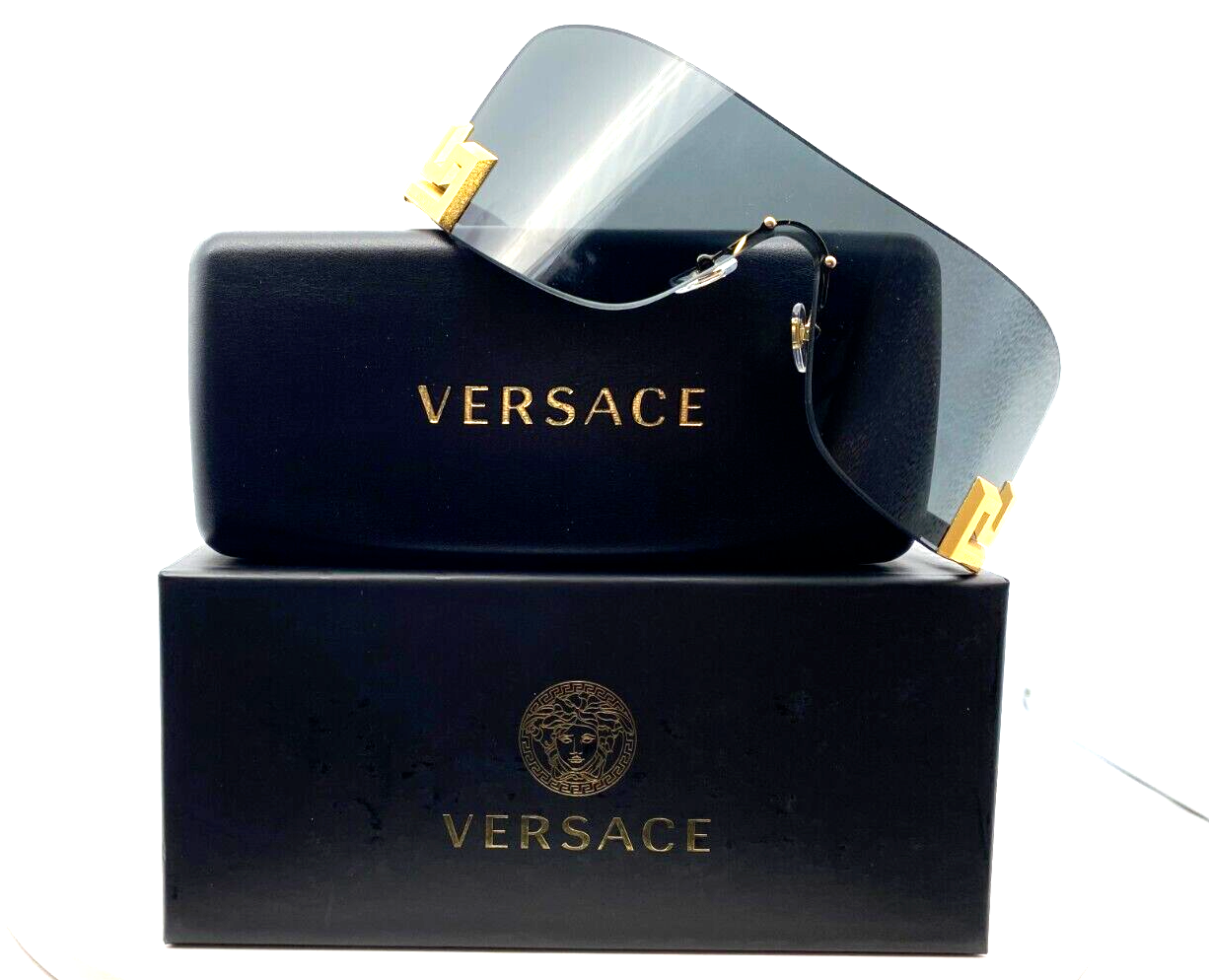 Versace VE2240 100287 Grey-Gold/Grey Oversized Rectangular Women's Sunglasses