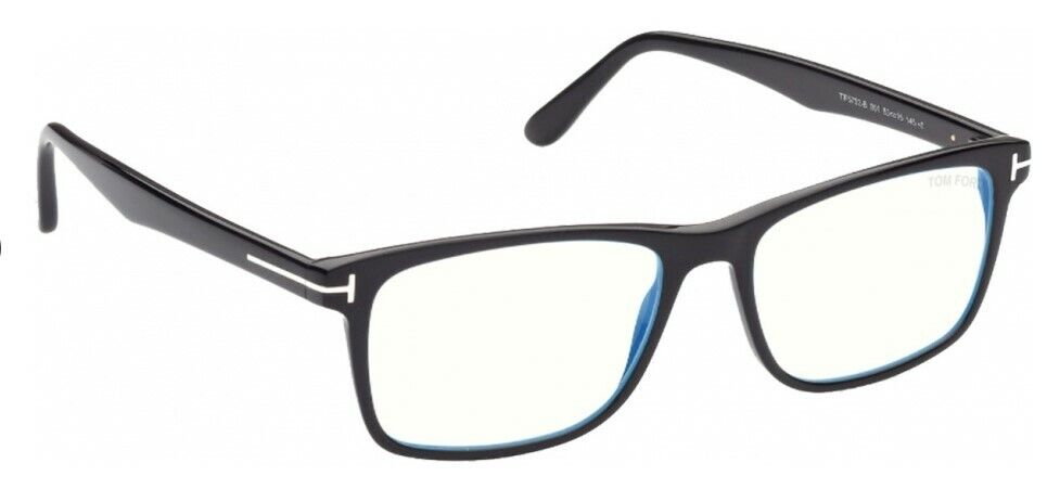 Tom Ford FT5752-F-B 001 Shiny Black Blue Block Square Men's Eyeglasses