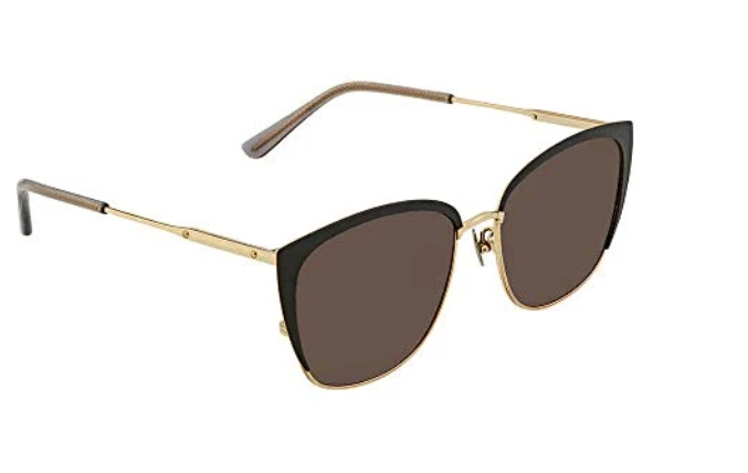 Bottega Veneta BV 0089 SK- 001 Black-Gold/Brown Square Women's Sunglasses