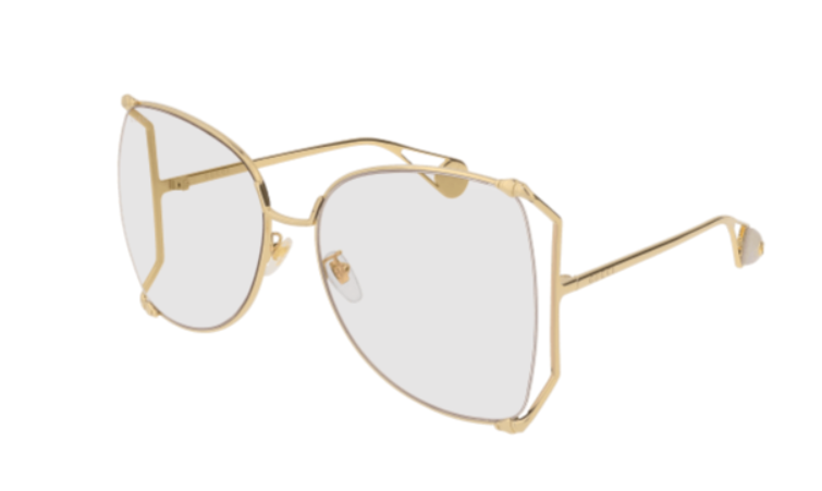 Gucci GG0252S 001 Gold Cat-Eye Oversized Women's Sunglasses