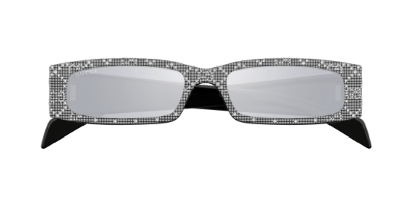 Gucci GG1780S 001 Black/Silver Mirror Double Crystal Rectangle Men's Sunglasses