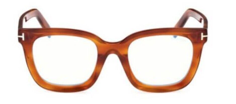 Tom Ford FT5880-B 053  Shiny Transparent Amber/ Blue Block  Women's Eyeglasses