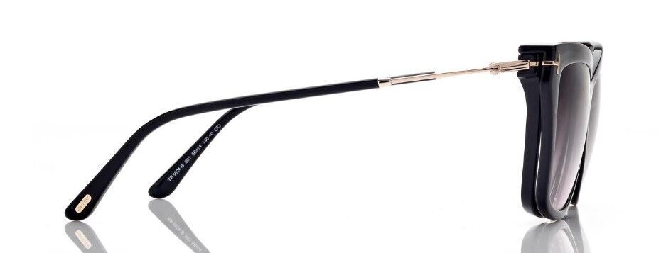 Tom Ford FT5824-B 001 Shiny Black/Blue Block  Cat-Eye Eyeglasses With Clip-Ons