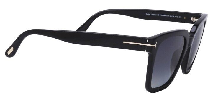 Tom Ford FT 0952 Selby 01D Shiny Black Smoke Polarized Square Women's Sunglasses