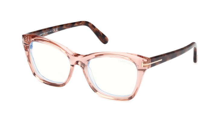 Tom Ford FT5909  072 - Shiny Light Pink/ Clear Square Women's Eyeglasses