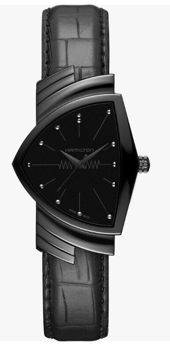 Hamilton Ventura Quartz Asymmetric Full Black Dial Men's Watch H24401731