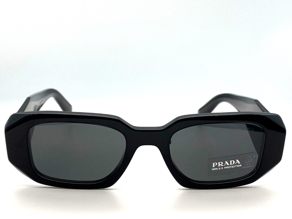 Prada 0PR17W 1AB5S0 Black/Dark Grey Rectangular Women's Sunglasses